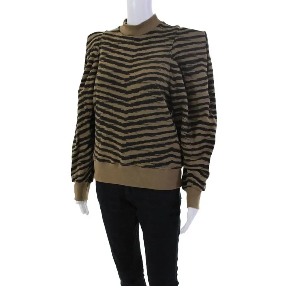 Agolde Womens Cotton Crew Neck Striped Balloon Sleeve Sweatshirt Brown Size XS